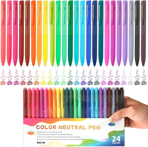 Retractable Gel Pens, 24 Color Set, Colorful Multi-color Ink, 0.5mm Fine Point for Journals Notebooks