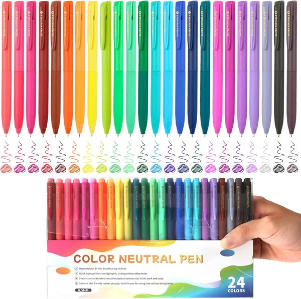 Retractable Gel Pens, 24 Color Set, Colorful Multi-color Ink, 0.5mm Fine Point for Journals Notebooks