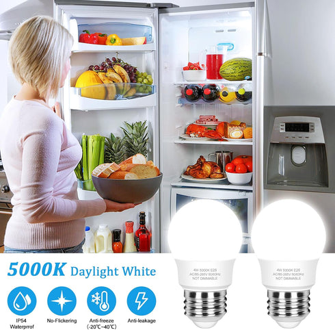 LED Refrigerator Light Bulb 40 Watt Equivalent, 120V Fridge Appliance Light Bulb 4W Daylight White 5000K, Waterproof A15 Fridge Light Bulbs 450LM, E26 Freezer Light Bulbs Non-dimmable, 2Packs by Brightever
