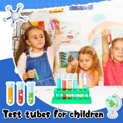 2 Sets Test Tubes with Rack, Clear Plastic Test Tubes with Caps and 6 Holes Holder Rack for Scientific Experiments