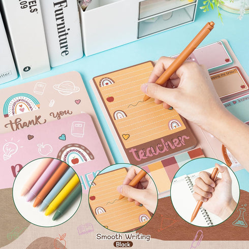 Teacher Sticky Note Set - A5 Notebooks, 2 Pack Spiral Notebooks, Black Gel Pens, Teacher Appreciation Gift with Box