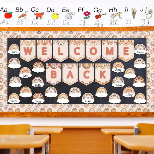 Boho Rainbow Welcome Bulletin Board Decoration Set for School Classroom, Party, Home Wall
