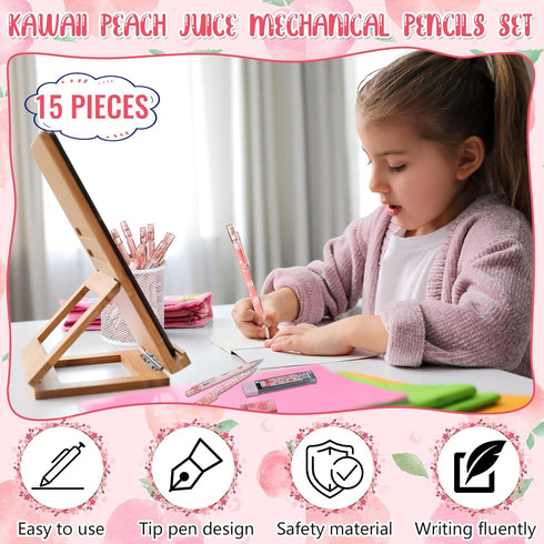 Sabary Kawaii Mechanical Pencil Set with Peach Mechanical Pencils, 0.5 mm Pencil Refills, and Cute Peach Erasers for