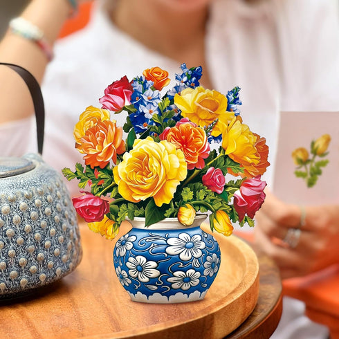 6 Inch 3D Freshcut Paper Pop Up Cards, Mini Sorbet Roses, Life Sized Forever Flower Bouquet Popup Greeting Card