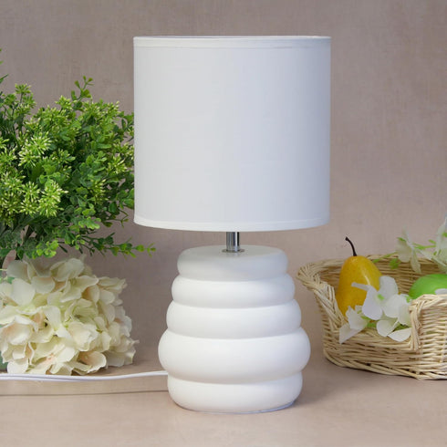 LT1168-OFF 12.68" Simple Designs Chic Glow Mini Stacked Ceramic Table Lamp, Monochromatic Fabric Shade, Small Accent