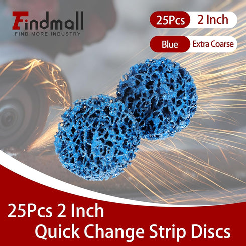 25-Pack 2" Quick Change Clean and Strip Discs Extra Coarse Blue Non-Woven Abrasive Pads Fits Angle Grinders for Paint