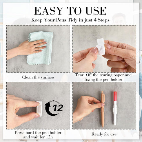 Outus 20 Pieces White Pen Holder Clip, 2 Sizes Adhesive for Desk Paint Brush Wall Computer Car