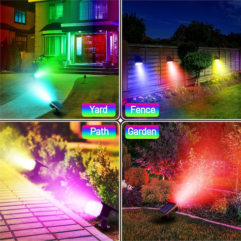 suifazy IP65, 7 26 2 Pack) RGB Solar Lights Outdoor Waterproof Lighting Modes Color Changing LED Solar Spot Lights