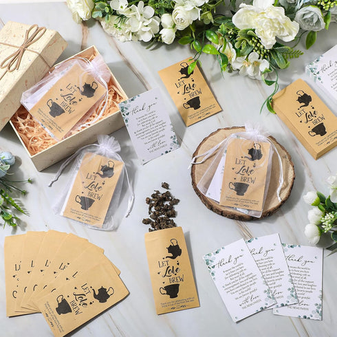 ReliThick 100 Sets Wedding Favors Bulk - 100 Kraft Paper Envelopes, 100 Thank You Cards, 100 Organza Bags (No Tea)