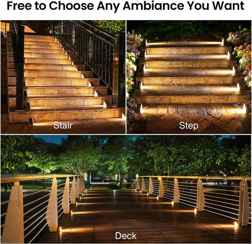 IP65 3000K 6 Pack Solar Step Light Outdoor Stair Lights, Deck Lights Outdoor Powered Waterproof, Warm White Solar