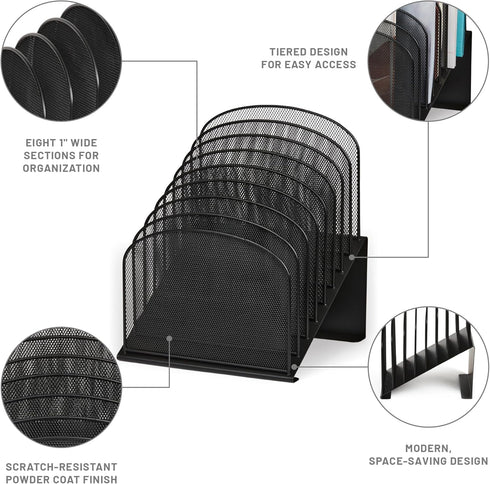 Safco Onyx 8-Tiered Vertical Desk Organizer, Steel Mesh Construction, Black for Home, Office, Classroom & More