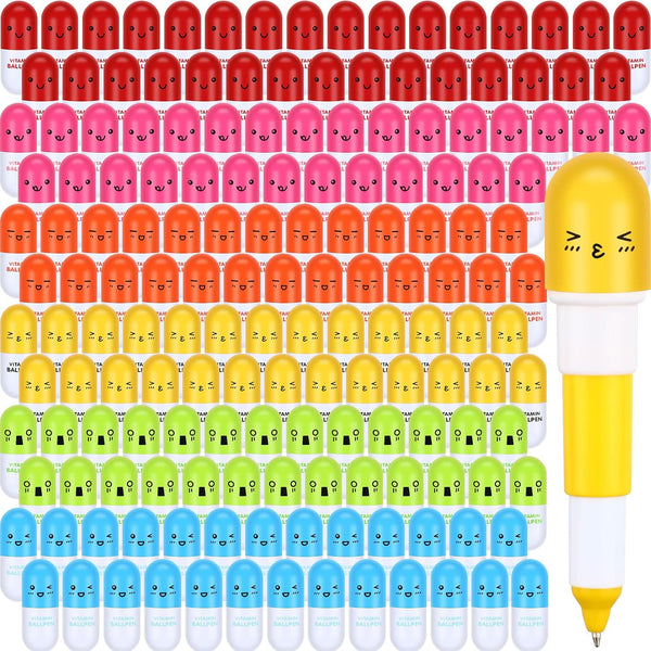 Lincia Pen Pills Bulk - 200 Pcs Cute Cartoon Emotion Ballpoint Pens for Nurse Week School Doctor, 6 Colors