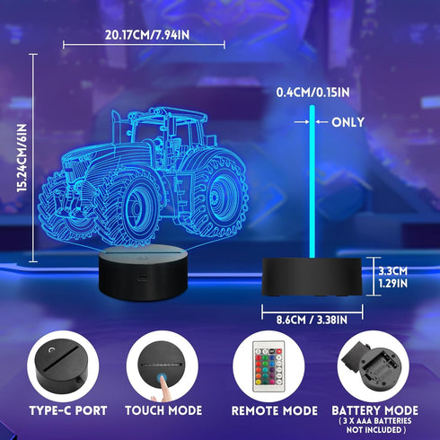 3D 16 Tractor Night Light for Kids, Truck Lover Gifts for Boy Teen, LED Illusion Lamp with Remote & Color Changing