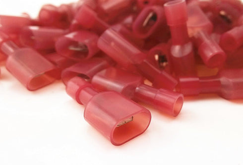 Yueton 100pcs Red 22/18-Gauge Nylon Male Fully-Insulated Quick Disconnects Wiring Spade Wire Crimp Terminal
