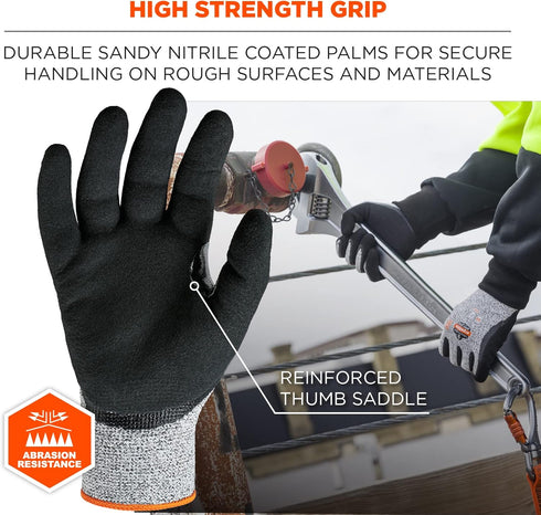 Ergodyne Cut Resistant Work Gloves, A3 Sandy Nitrile Coated Palms for Optimal Grip, Gray, X-Large, Pack of 1