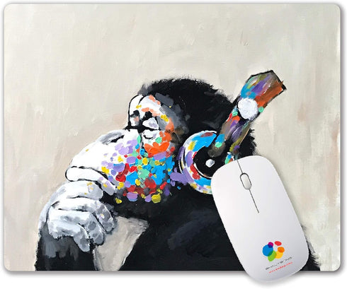 Mouse Pad with Design, Gorilla Oil Painting Graffiti, Funny Non-Slip Computer Mousepad for Home Office