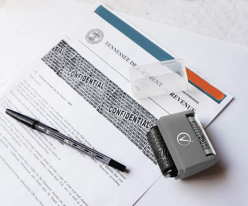Vantamo Identity Theft Protection Roller Stamp, Wide Confidential Stamp with 6 Ink Refill, Classy Gray Security Stamp