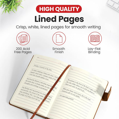 Promot PU Leather Notebook with Pen - A5 Lined Daily Journals for Writing, 200 Pages, Brown