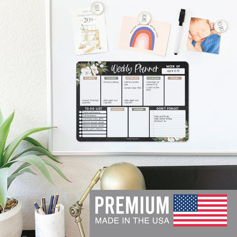 Floral Magnetic Weekly Calendar for Fridge, Dry Erase Board, Magnetic Planner, Schedule Board for Fridge