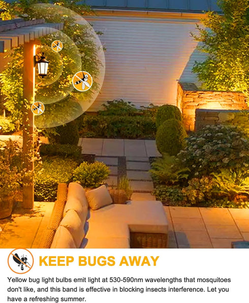 EvaStary Dusk to Dawn Yellow Bug Light Bulbs Outdoor, A19 LED Yellow Bulb for Porch Lights, 4 Pack