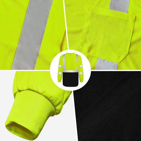 TCCFCCT Hi Vis Shirts for Men Class 3, Long Sleeve High Visibility Work Shirts