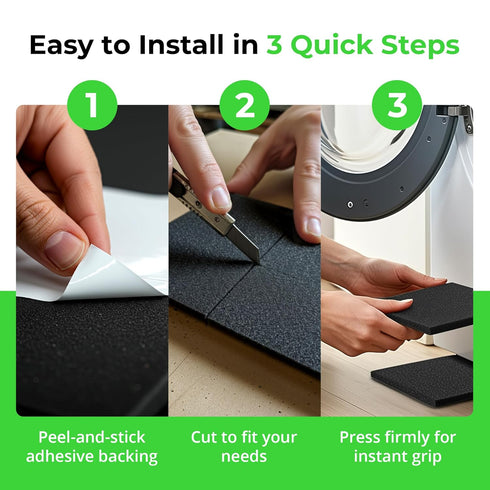 XCEL Anti Vibration Pads, Self Stick Adhesive Foam Rubber Sheets for Appliances and Furniture (Black, 6x6x1/8 in, 8)