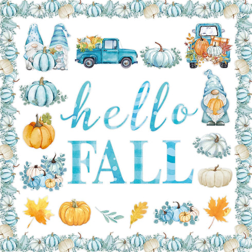 Faccito 70 Pcs Thanksgiving Bulletin Board Decorations Set, Hello Fall Cutouts, Blue Thanksgiving Cutouts, Watercolor