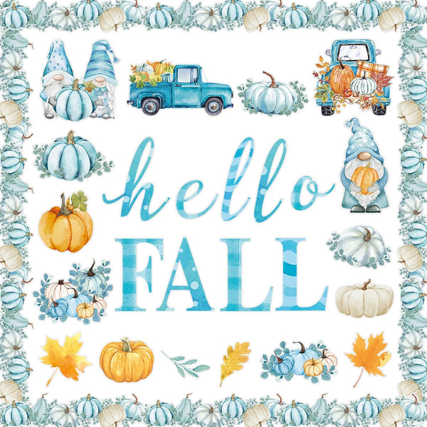 Faccito 70 Pcs Thanksgiving Bulletin Board Decorations Set, Hello Fall Cutouts, Blue Thanksgiving Cutouts, Watercolor