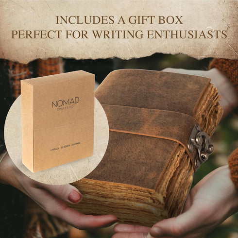 NomadCraftsCo. Vintage Leather Journal with Gift Box, Old Leather Bound Sketchbook, Perfect for Writing and Drawing
