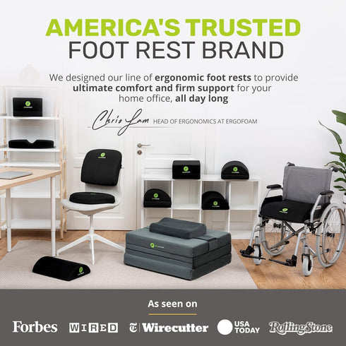 ErgoFoam Ergonomic Foot Rest Under Desk - Premium Velvet Soft Foam for Lumbar, Back, Knee Pain - Black