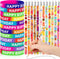 JUNEBRUSHS 72pcs Silicone Wristbands Happy Birthday Rubber Bracelets Pencils Set Bulk Party Favors for Kids Teachers