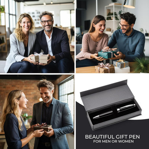 ZenZoi Black Ballpoint Pen Set, Elegant Executive Pen with Luxury Gift Box & 2 Gel Refills