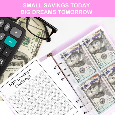 Whaline 100 Envelopes Money Saving Challenge Binder Kit, Easy and Fun Way to Save $5,050 with Cash Envelopes