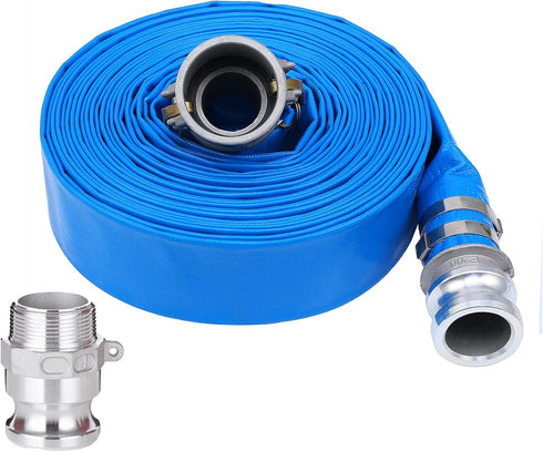 2" x 50ft PVC Lay Flat Discharge Hose with Heavy Duty Reinforced Pump Backwash Assembly, Aluminum Camlock C & E