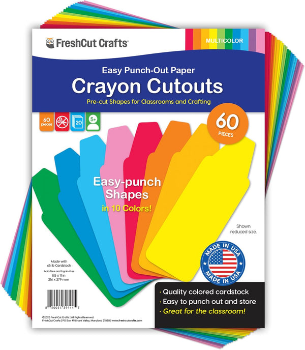 60 Pieces Crayon Cutouts for Kids Crafts, Bright Paper Crayon Shapes for