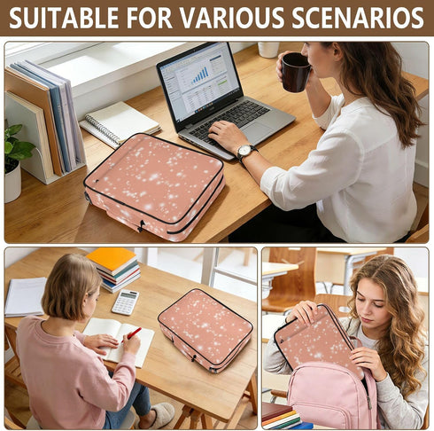 Wfrish Handle,1.25 Inch 3 500 6 Dark Salmon Glitter Sparkling Zipper Binder Bag with Ring O-Ring Sheet Capacity Tab