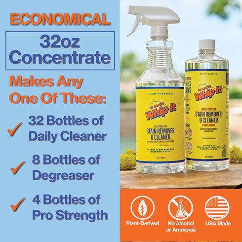 Whip-It All Natural Enzyme Cleaner Stain Fighting Kit, Professional Strength Stain Remover Spray