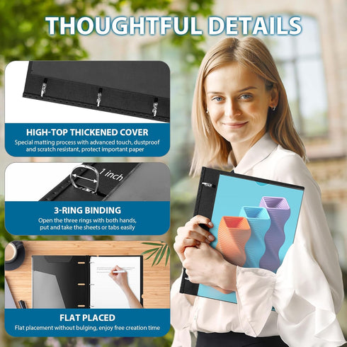 WOT I Telescoping 3 Ring Binder 1 Inch 4PCS, Flexible Binder with Expandable Spine and Clear Catalog Pocket