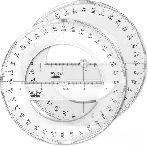 Mr. Pen - 360 Degree Protractor, 6 Inch, 2 Pack, Clear Full-Circle Protractors for