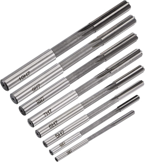 uxcell 8pcs Chucking Reamer Set, Lathe Machine Reamer Straight Flute Milling Cutter High Speed Steel H7 Tolerance