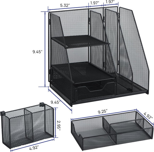Desk Organizer with 2-Tier Paper Letter Tray, Drawer, and 2 Pen Holder for Office Supplies