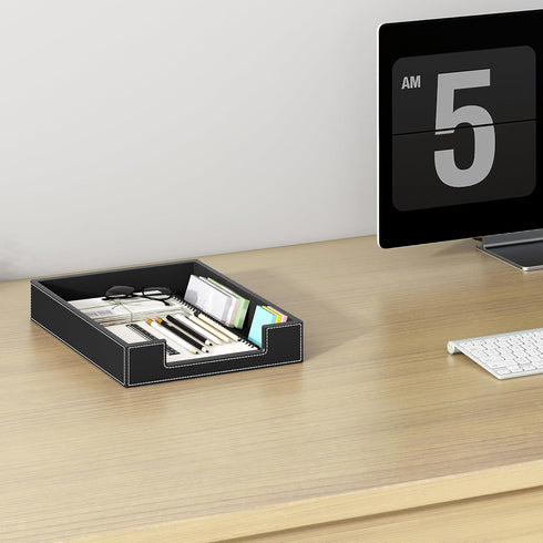 AUVAHOX Leather Letter Tray, Elegant Desk Organizer for Office Supplies, Mail, Paper, Black Space Saver
