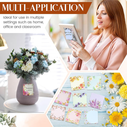 Clabby 15 Pads Pop up Sticky Notes, 3 x 3 Inch Floral Sticky Notes, Cute Sticky Pads for Student Teacher
