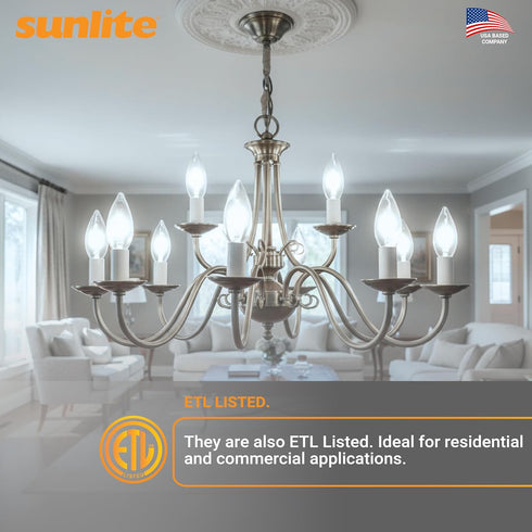B13 Bulb, 7 (60W=), 500 120 Dimmable, E12 90 Title-20, 5000K 6 Pack Sunlite LED Decorative Chandelier Light Watts