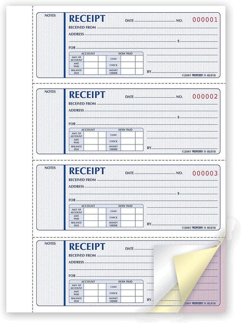 Rediform 8L818 2 3/4 7 200 Sets/Book Money Receipt Book x Carbonless Triplicate