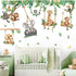decalmile Jungle Animal on Swings Wall Stickers Safari Animal Elephant Giraffe Monkey Tropical Leaves Wall Decals Baby