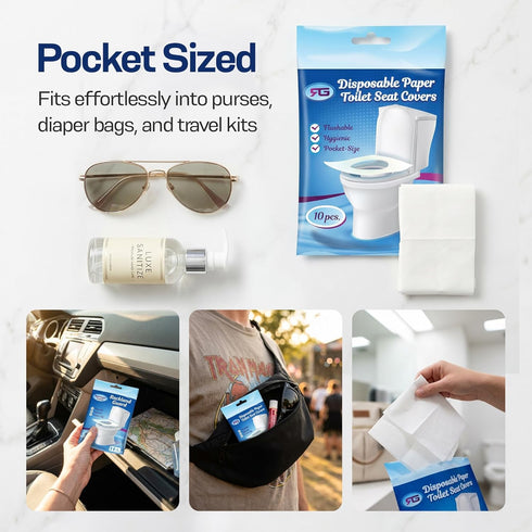 Pack 100 Count (10 10-Packs) Rockland Guard Disposable Toilet Seat Covers - Flushable Paper Travel - Resealable