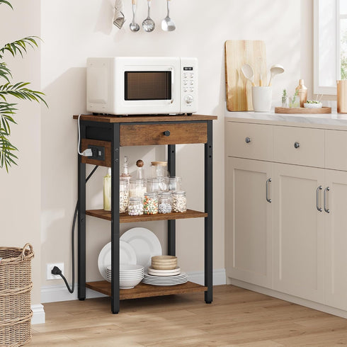 Gewudraw 3-Tier Printer Stand with Charging Station, Under Desk Printer Table, End Table with Storage Shelves for Home