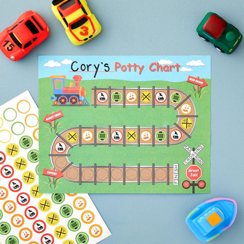 50 10.3 8.3 Potty Training Chart - Sticker Incentive Chart for Toddlers - Train-Themed Layout & Potty Training