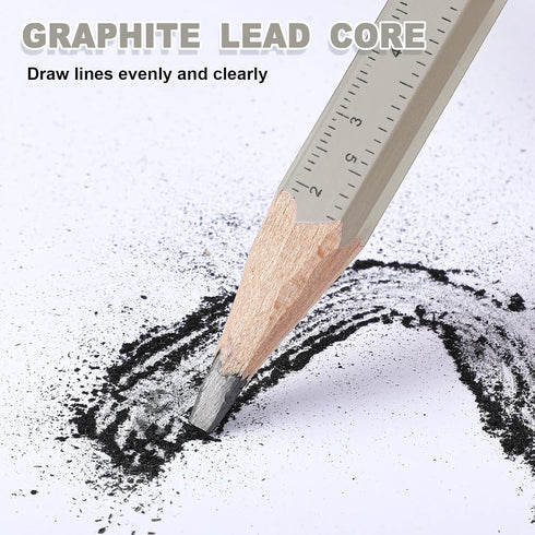 Honoson 202 Pcs Carpenter Pencil Set, 200 Pcs Flat Graphite Pencils, 2 Pcs Sharpener, Printed Ruler, White